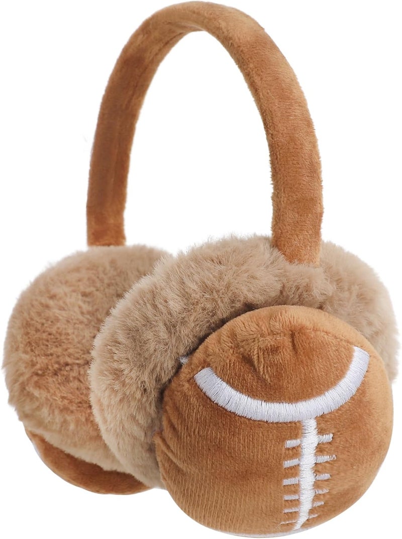 BXT Kids Plush Football Soccer Earmuffs Winter Warm Outdoor Ear Covers Headband Cold Weather Fur Earwarmer for Ski Cycling - Image 1